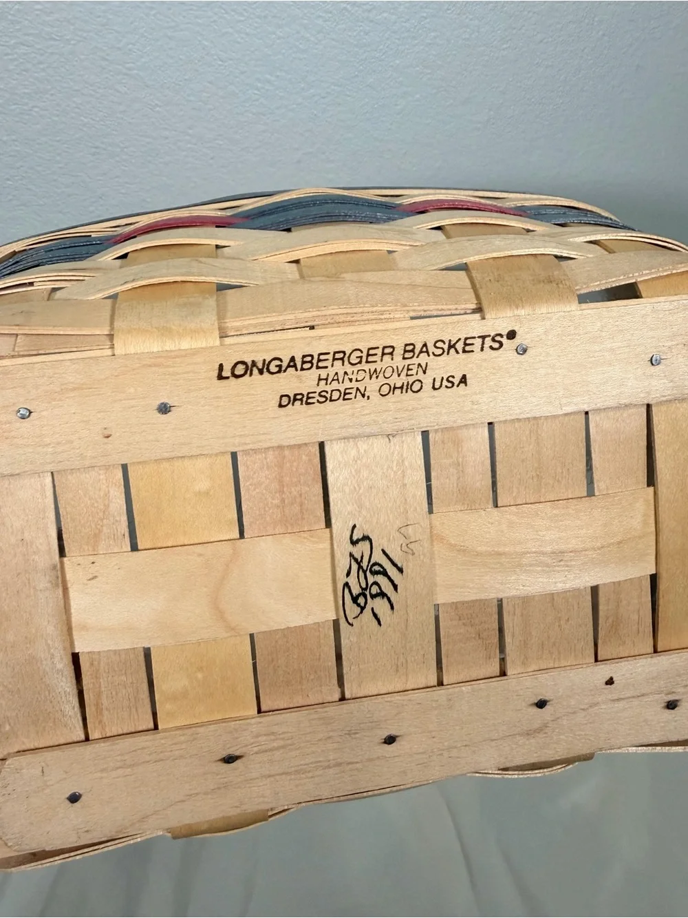 Vintage 1991 Longaberger All Purple Basket Natural Wood Spring Easter Trim 9.5x5